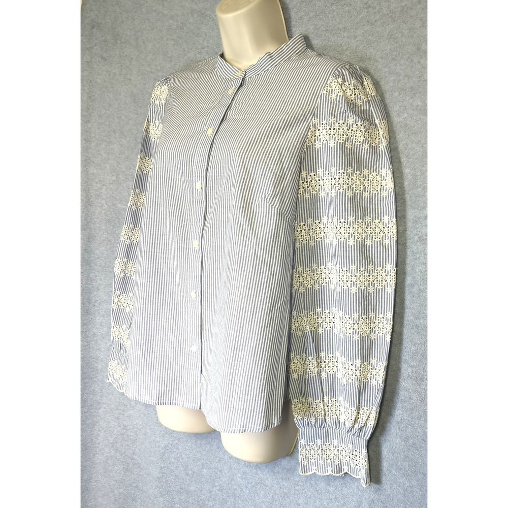 NWOT & Other Stories Paris Atelier Blu Stripe Embroidered Blouse US 8 Eyelet EUC